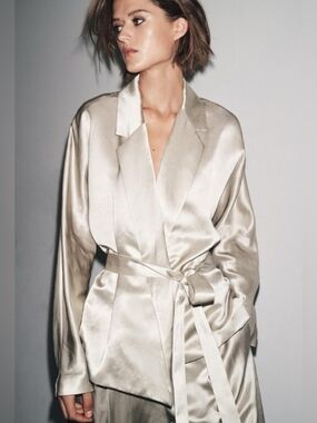 Zara ZW Limited Collection Satin Effect Blazer with Matching Belt (Medium)